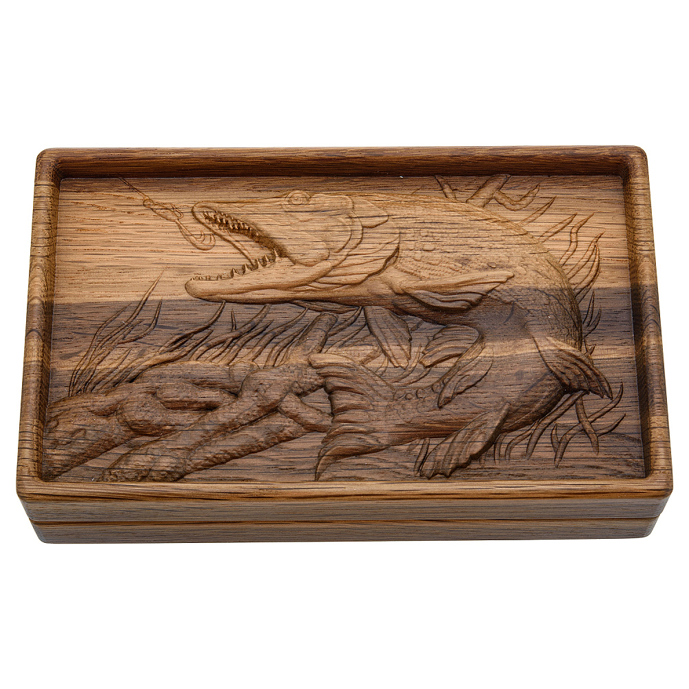 Домино в резной дубовой шкатулке «Щука» - интернет магазин Русь Велика я 