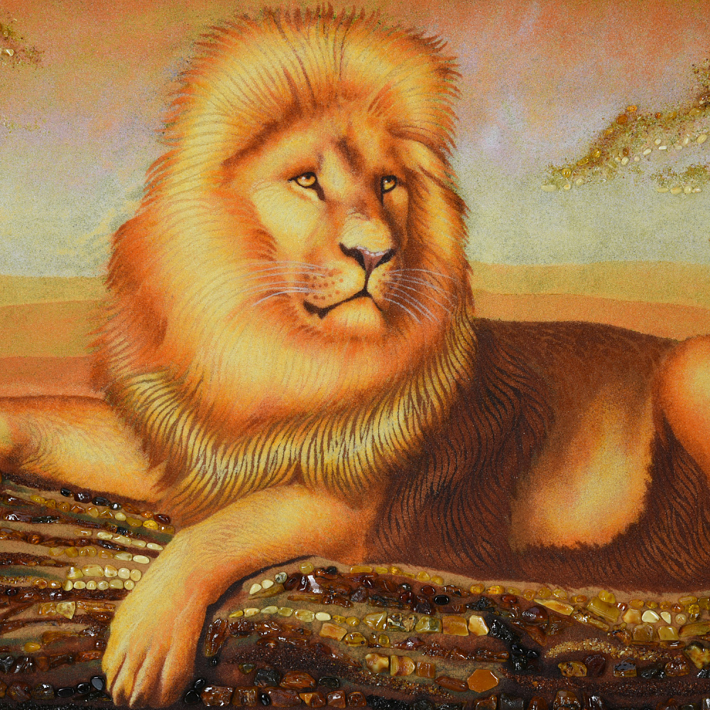 Картина янтарная «Лев» 69х118 см - интернет магазин Русь Велика я фото 1