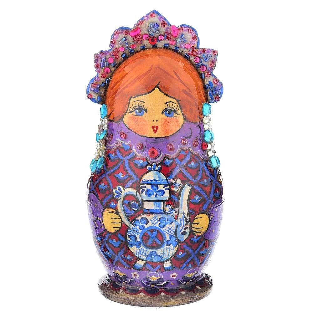 Матрешка «Гжель» 5 мест - интернет магазин Русь Велика я фото 1