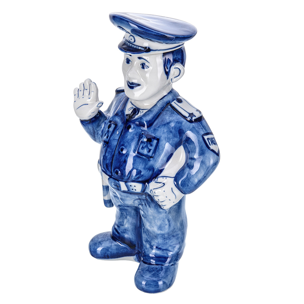 Штоф фарфоровый 1 л «Постовой». Гжель - интернет магазин Русь Велика я фото 1