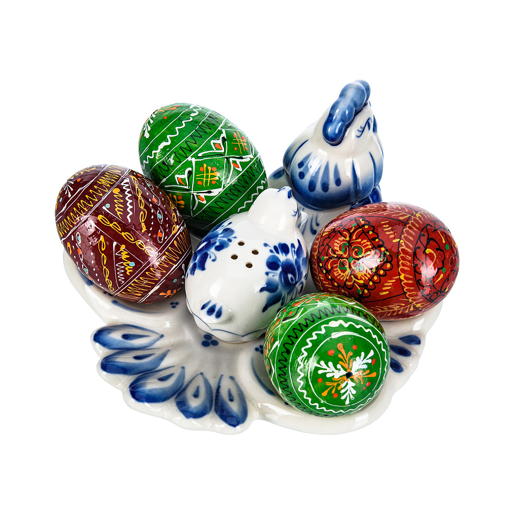 Пасхальница с солонкой «Петушок». Гжель - интернет магазин Русь Велика я фото 2