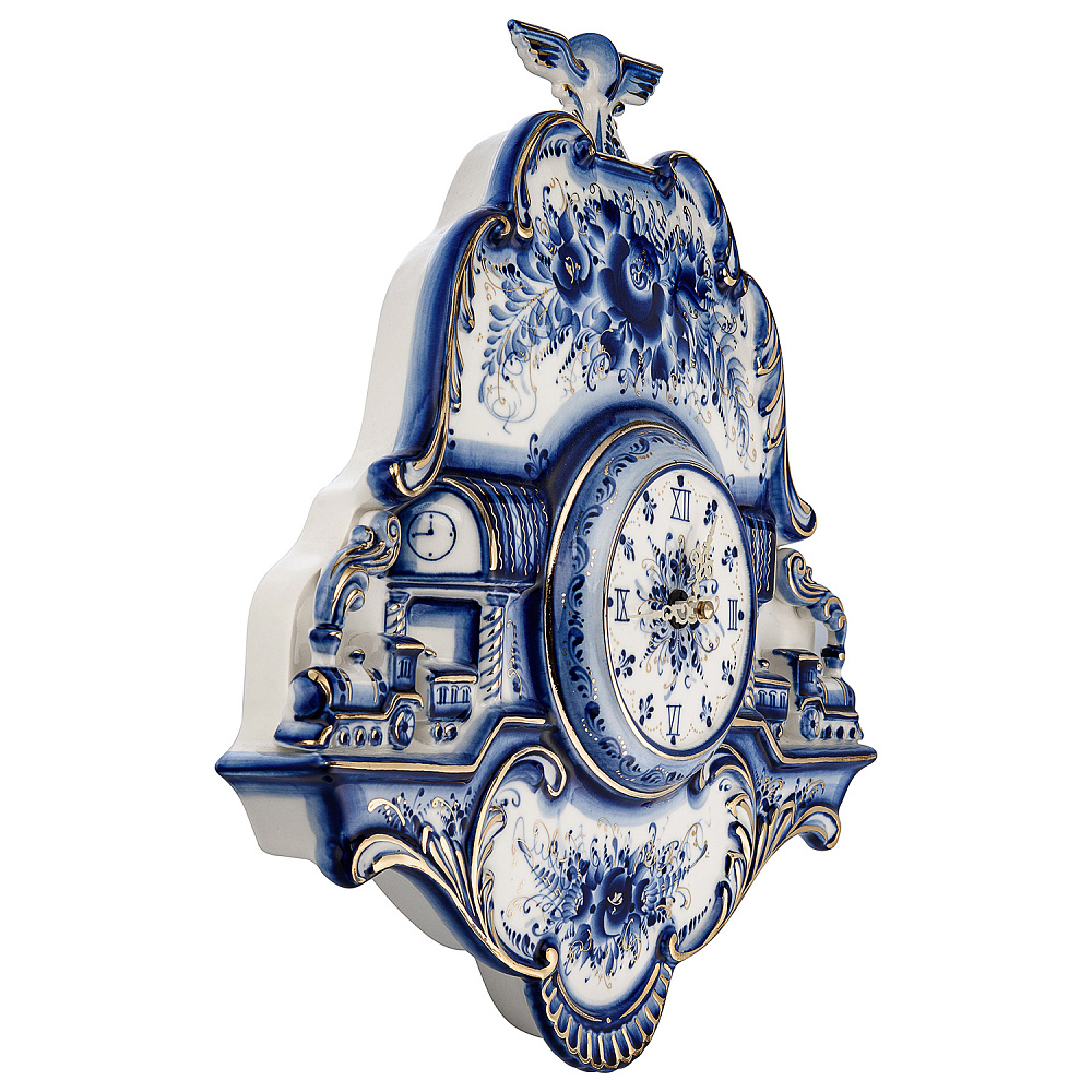 Часы настенные фарфоровые «Железнодорожные». Фарфор Гжель - интернет магазин Русь Велика я фото 1