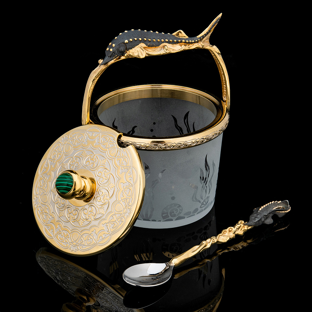 Икорница с ручкой «Каспийское золото». Златоуст - интернет магазин Русь Велика я 