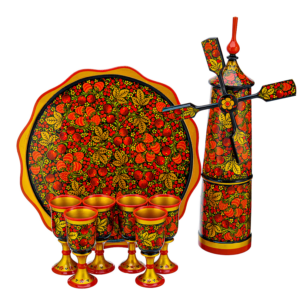 Питейный набор на 6 персон «Мельница». Хохлома - интернет магазин Русь Велика я 