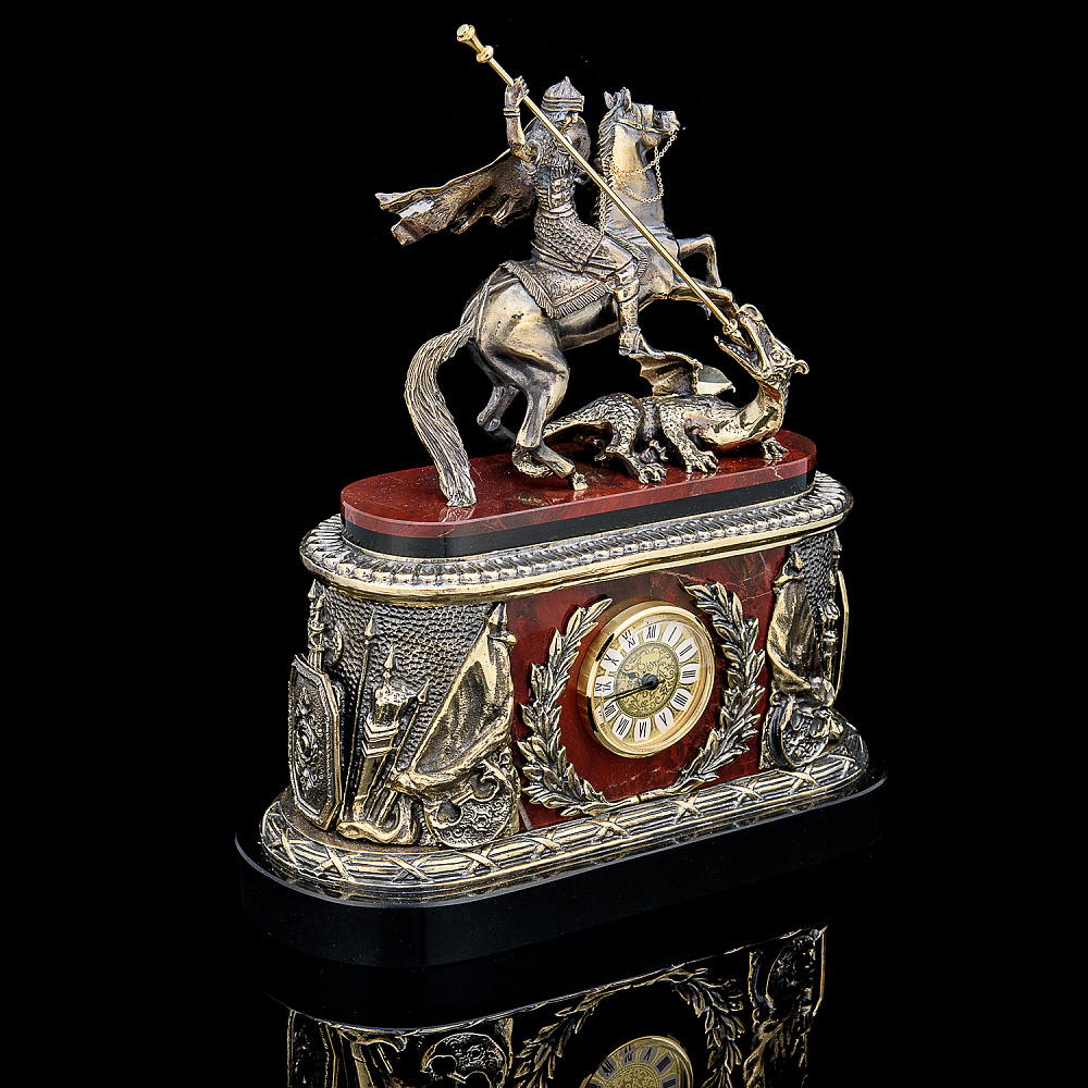 Часы каминные «Георгий Победоносец». Яшма - интернет магазин Русь Велика я фото 5