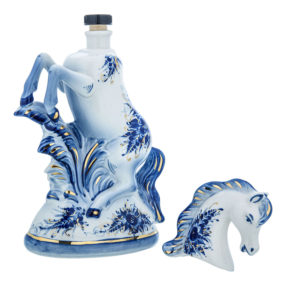 Штоф «Конь». Гжель в золоте - интернет магазин Русь Велика я фото 5