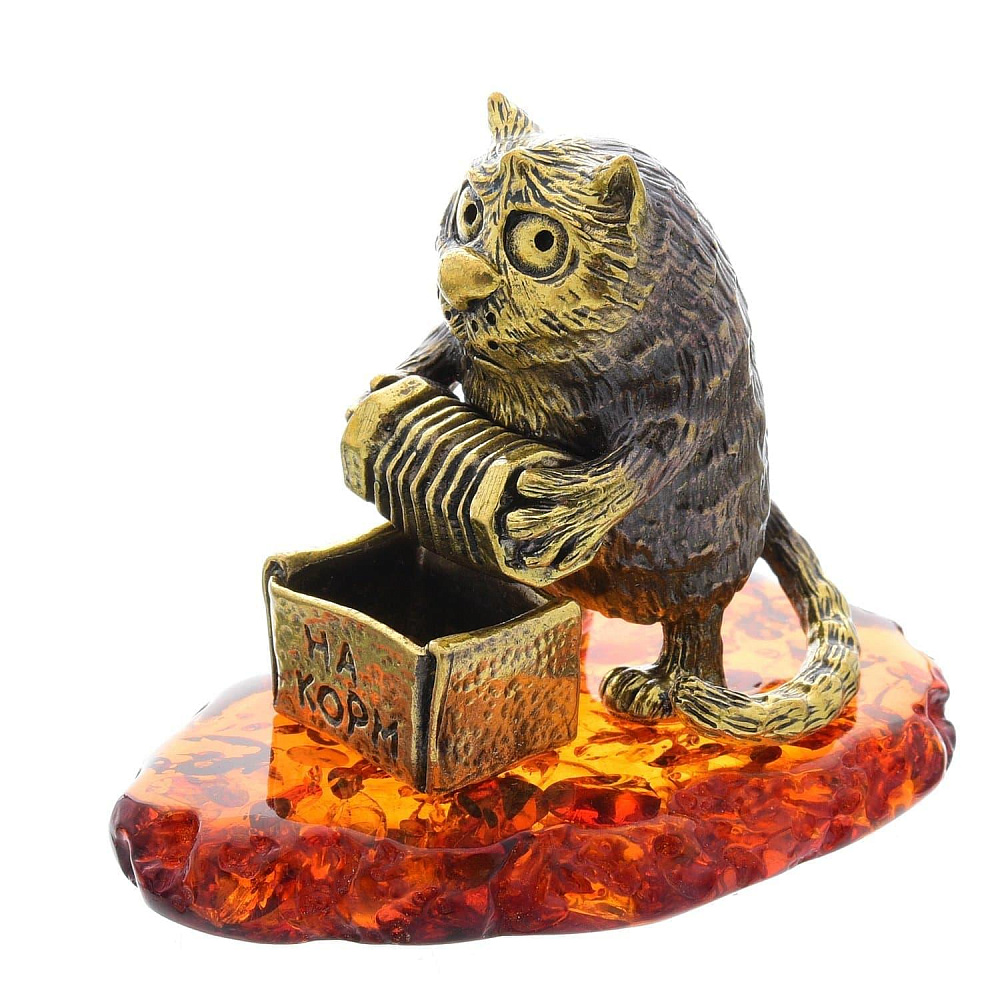 Статуэтка с янтарем «Кот уличный музыкант» - интернет магазин Русь Велика я 