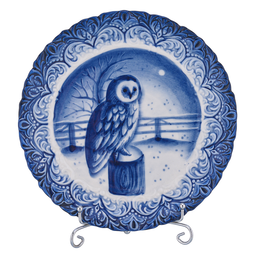 Тарелка декоративная «Птицы». Гжель - интернет магазин Русь Велика я 