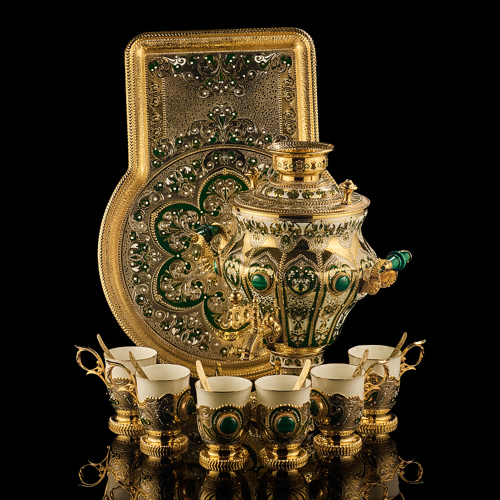 Самовар электрический 3 л с сервизом «Малахит». Златоуст - интернет магазин Русь Велика я 