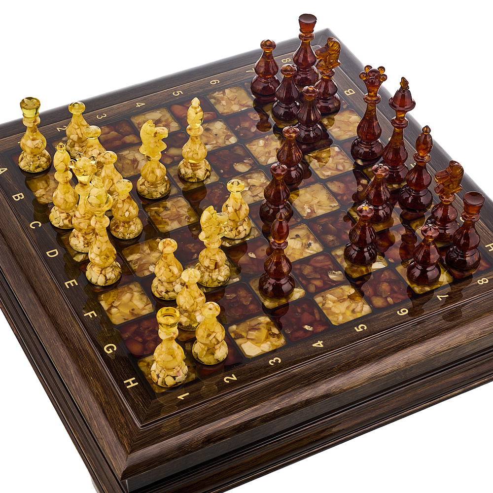 Шахматы из мореного дуба с янтарными фигурами 45х45 см - интернет магазин Русь Велика я фото 9