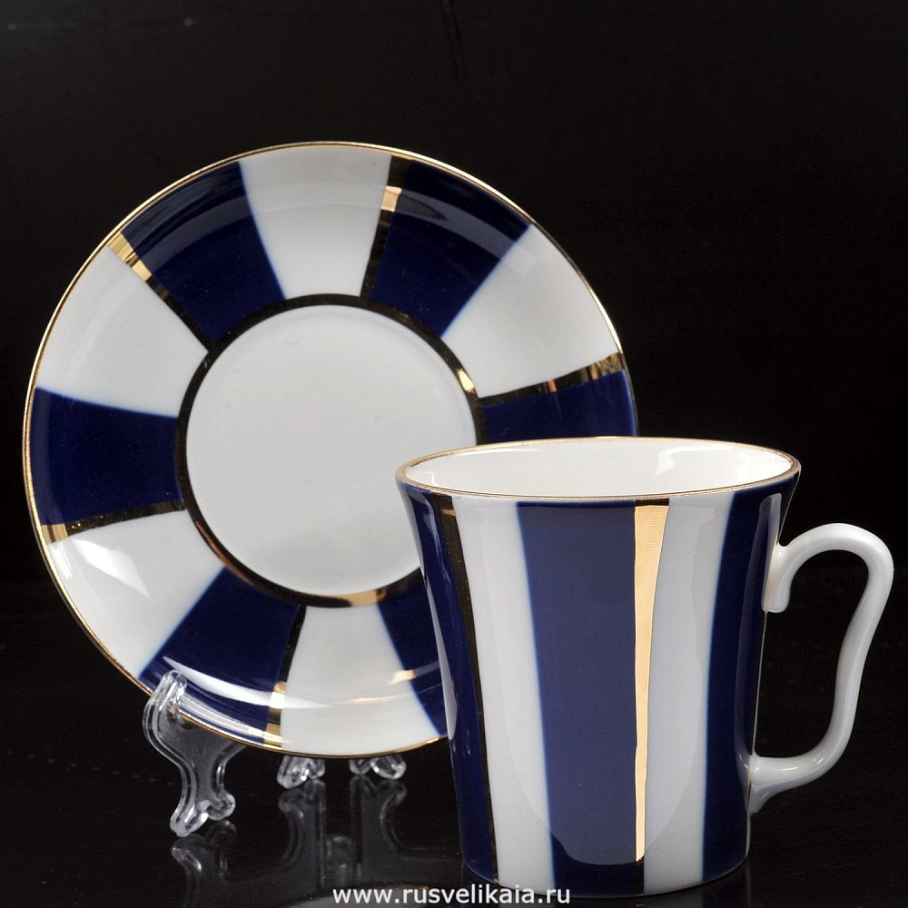 Чайная пара «Кобальтовые полосы»  (форма «Ленинградская») ИФЗ - интернет магазин Русь Велика я фото 1
