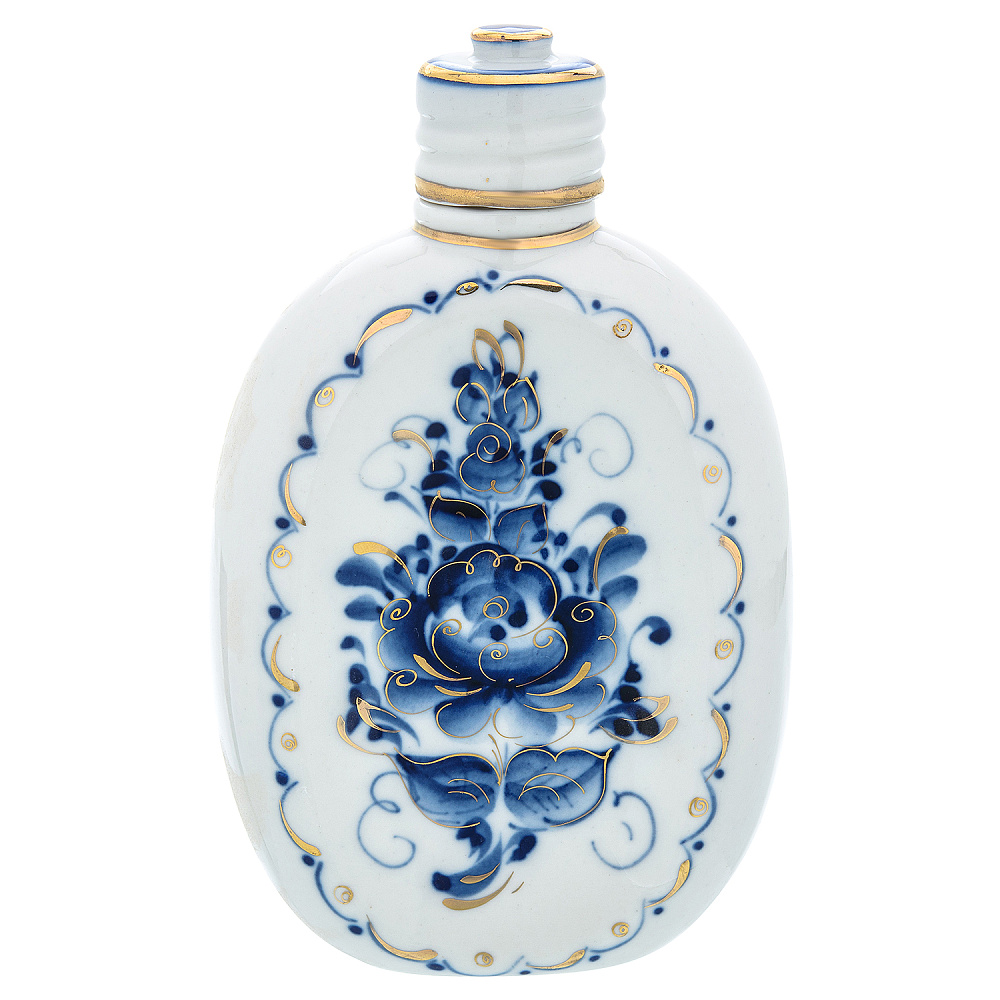 Фарфоровый штоф-фляжка 0,5 л «9 Мая». Гжель в цвете и золоте - интернет магазин Русь Велика я фото 1