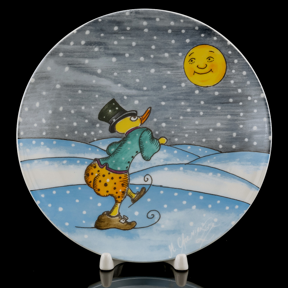 Декоративная тарелка «Зима. Утенок». Форма Эллипс. ИФЗ - интернет магазин Русь Велика я 