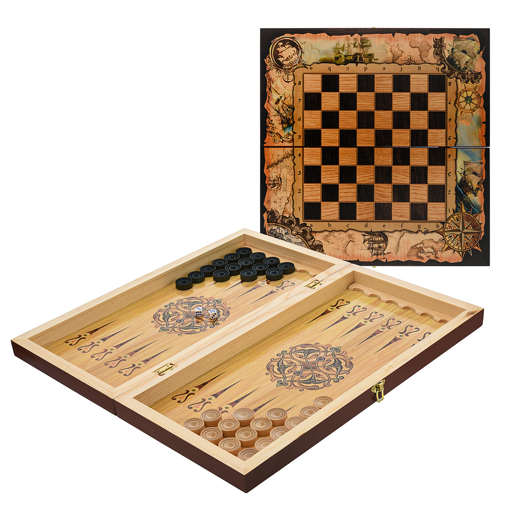 Шахматы-нарды-шашки деревянные «Морские» 50х25 см - интернет магазин Русь Велика я 