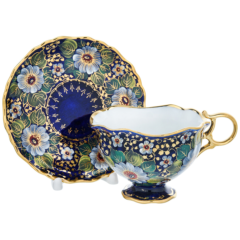 Чайный сервиз на 6 персон «Дворцовый. Ромашки». Гжель - интернет магазин Русь Велика я фото 4