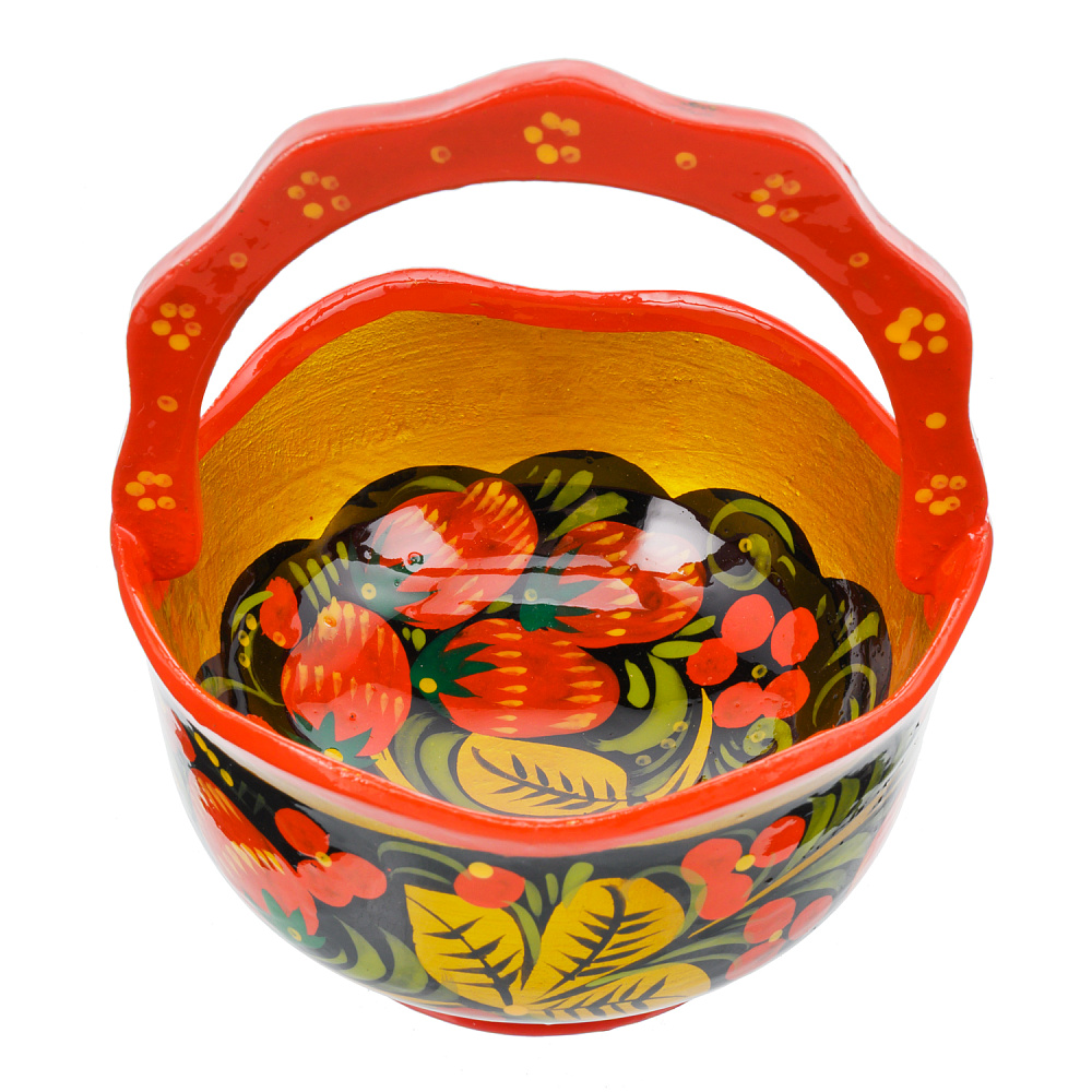 Корзинка деревянная с росписью «Клубника». Хохлома - интернет магазин Русь Велика я фото 2