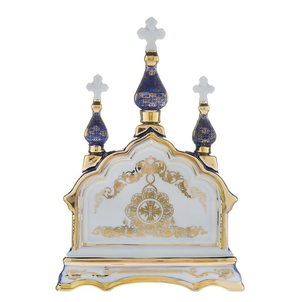 Киот настольный «Иисус, Богородица, Николай Чудотворец». Гжель 11 х 14 см - интернет магазин Русь Велика я фото 1