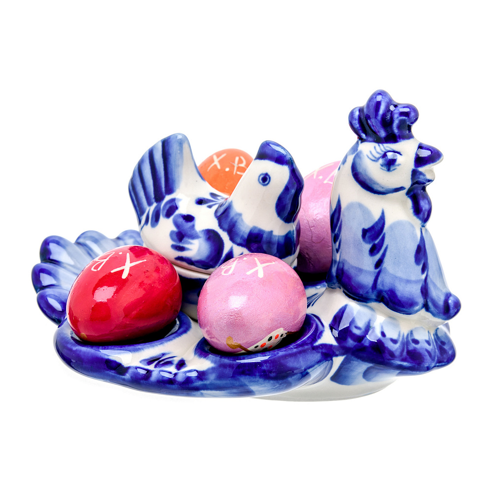 Пасхальница на 4 яйца «Курочка» с солонкой. Гжель - интернет магазин Русь Велика я фото 2