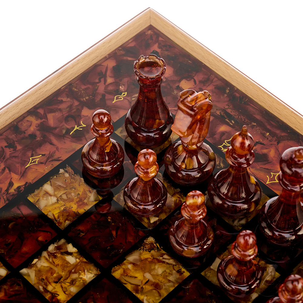 Шахматы с инкрустацией и фигурами из янтаря 37х37 см - интернет магазин Русь Велика я фото 14