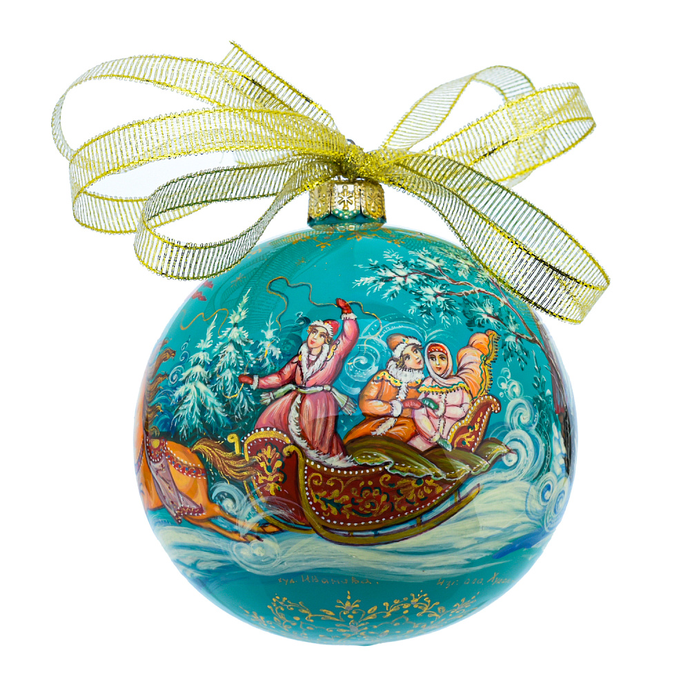 Новогодний елочный шар с росписью «Тройка» - интернет магазин Русь Велика я 