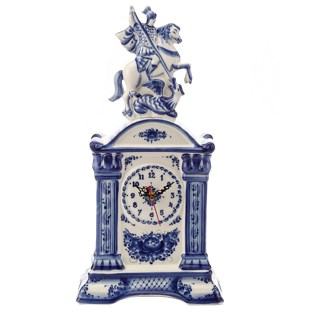 Часы «Георгий Победоносец». Фарфор Гжель - интернет магазин Русь Велика я 