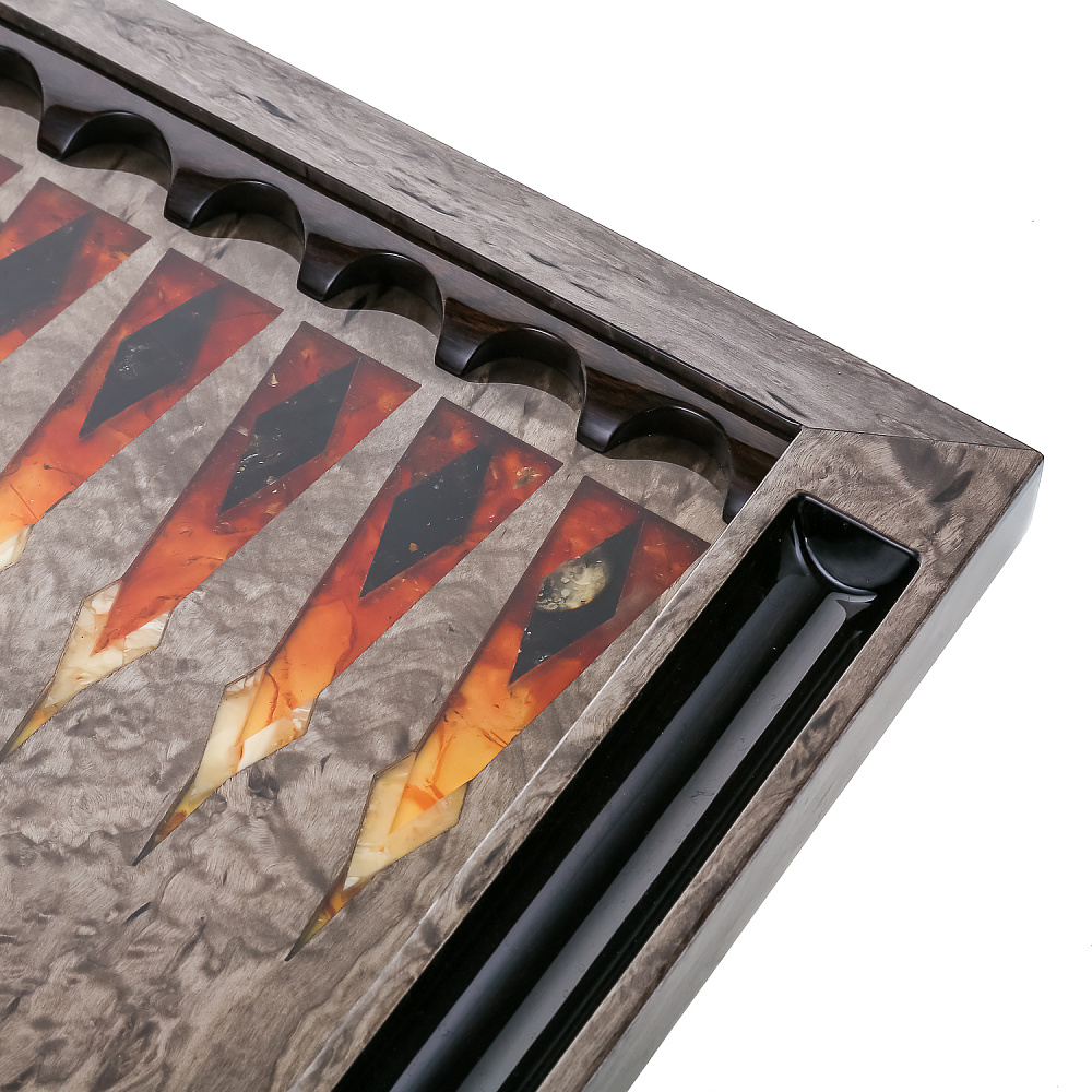 Нарды из карельской березы с инкрустацией из янтаря «Сокол» 60х32,5 см - интернет магазин Русь Велика я фото 8