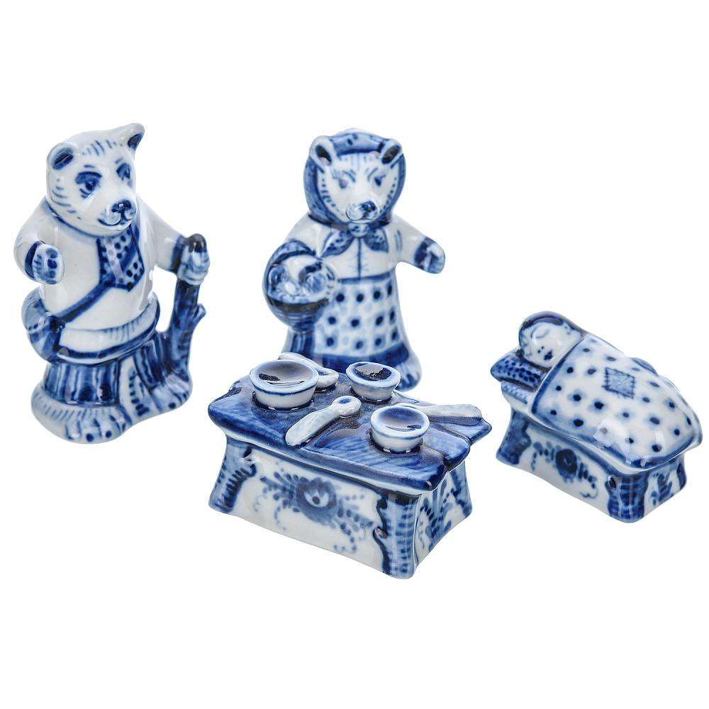 Набор статуэток «Маша и медведь». Гжель - интернет магазин Русь Велика я 