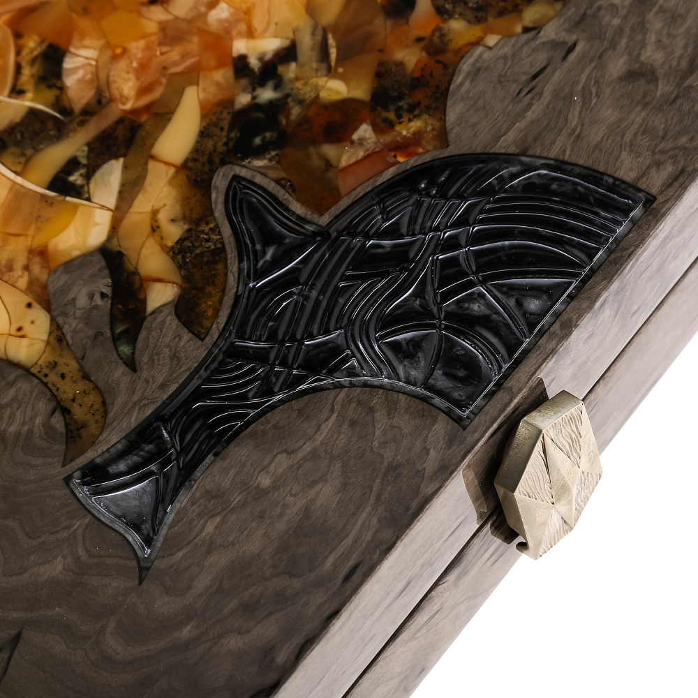 Нарды с янтарной инкрустацией «Лев» 64х60 см - интернет магазин Русь Велика я фото 4