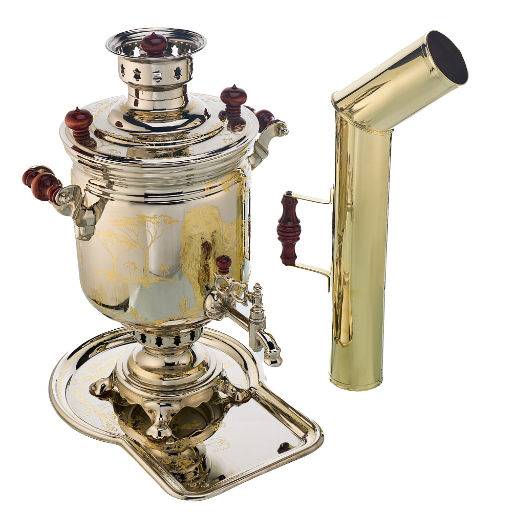 Самовар комбинированный 5 л с гравировкой «Львы» - интернет магазин Русь Велика я фото 1