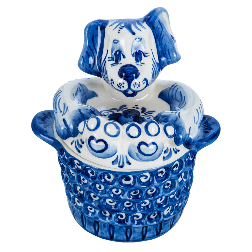 Сахарница «Собака». Гжель - интернет магазин Русь Велика я 