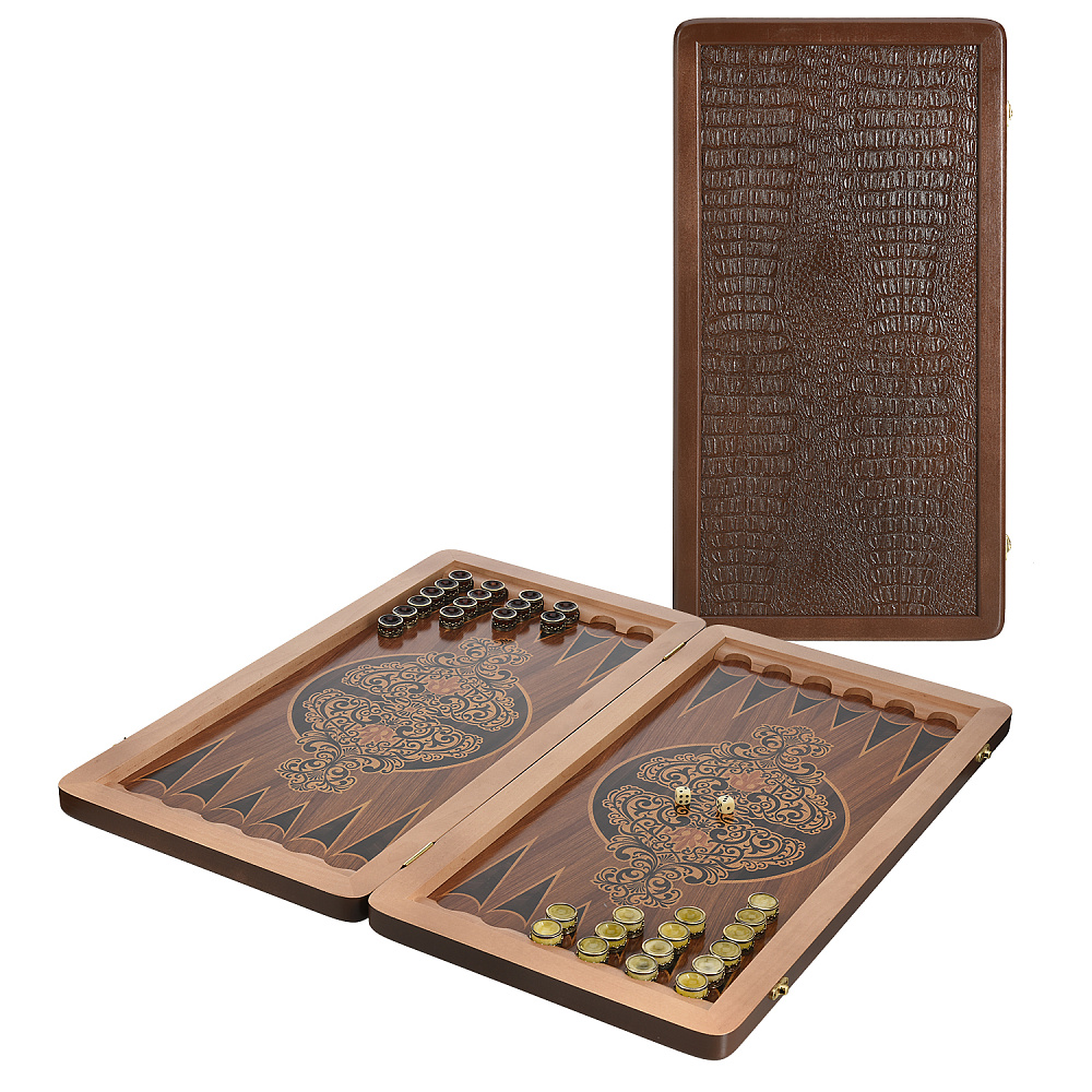 Нарды с кожаной вставкой и янтарными фишками «Золотой питон» 60х30 см - интернет магазин Русь Велика я 