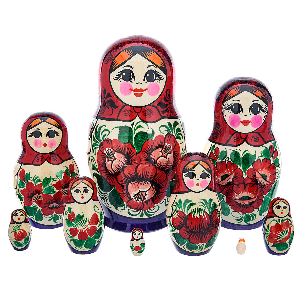 Матрешка Семеновская «Россиянка» 9 мест - интернет магазин Русь Велика я 