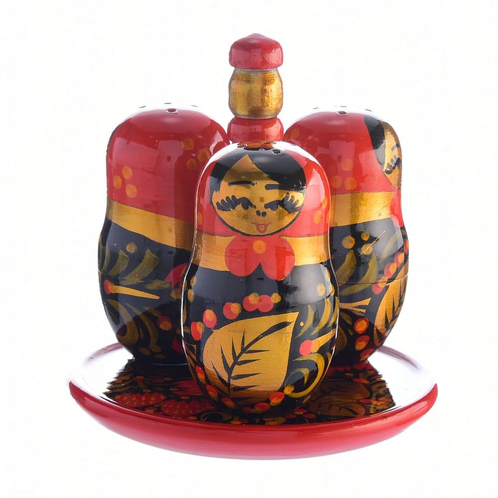 Набор для специй из 4-х предметов «Матрёшки» из дерева - интернет магазин Русь Велика я 