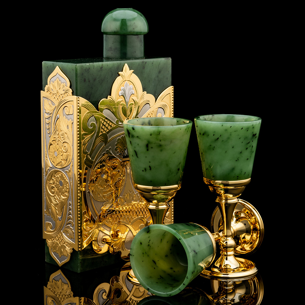 Питейный набор на 3 персоны «Нефритовый». Златоуст - интернет магазин Русь Велика я 