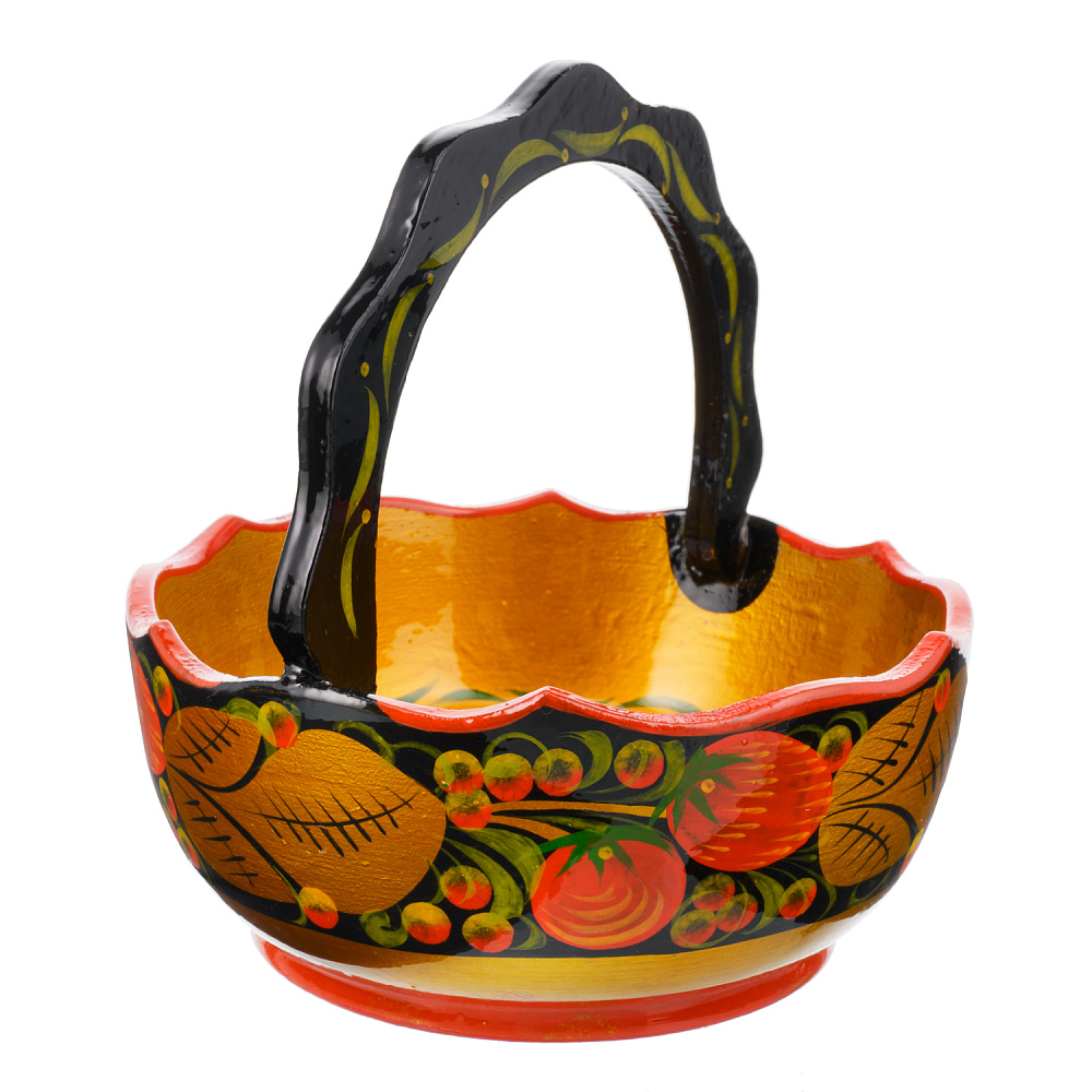 Корзинка деревянная с росписью «Клубника». Хохлома - интернет магазин Русь Велика я фото 1
