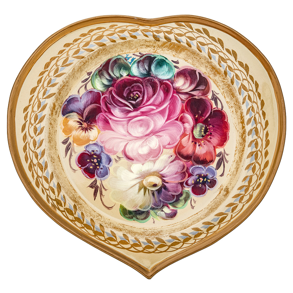Поднос с авторской росписью «Цветы» 17х16 см - интернет магазин Русь Велика я 