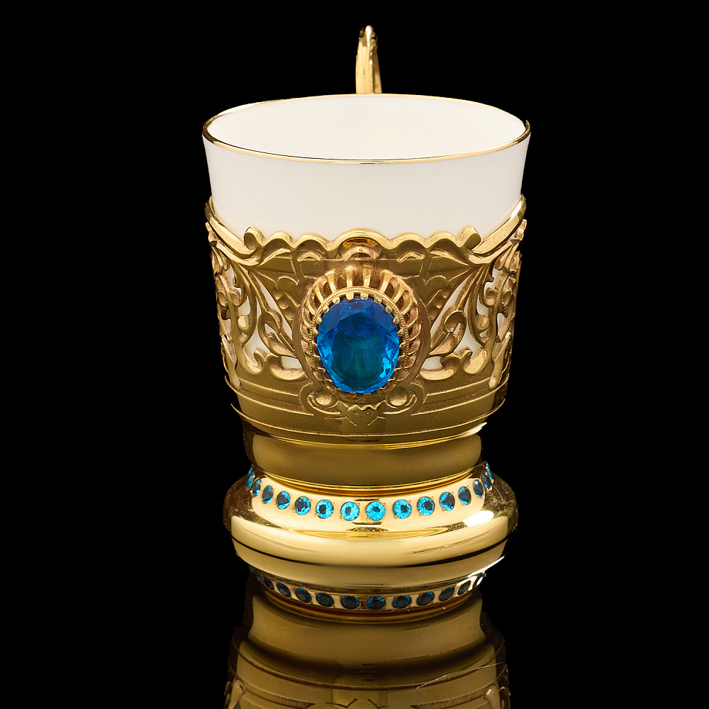 Кофейная пара с позолотой и фианитами «Герб РФ». Златоуст - интернет магазин Русь Велика я фото 2