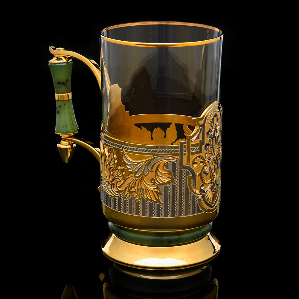 Подстаканник с золочением и нефритом «Орнамент». Златоуст - интернет магазин Русь Велика я фото 2