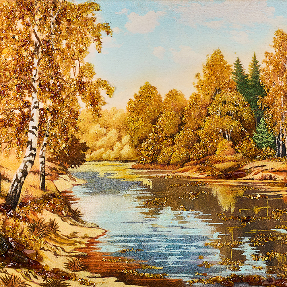 Картина янтарная «Озеро в лесу» 60х80 см - интернет магазин Русь Велика я фото 2