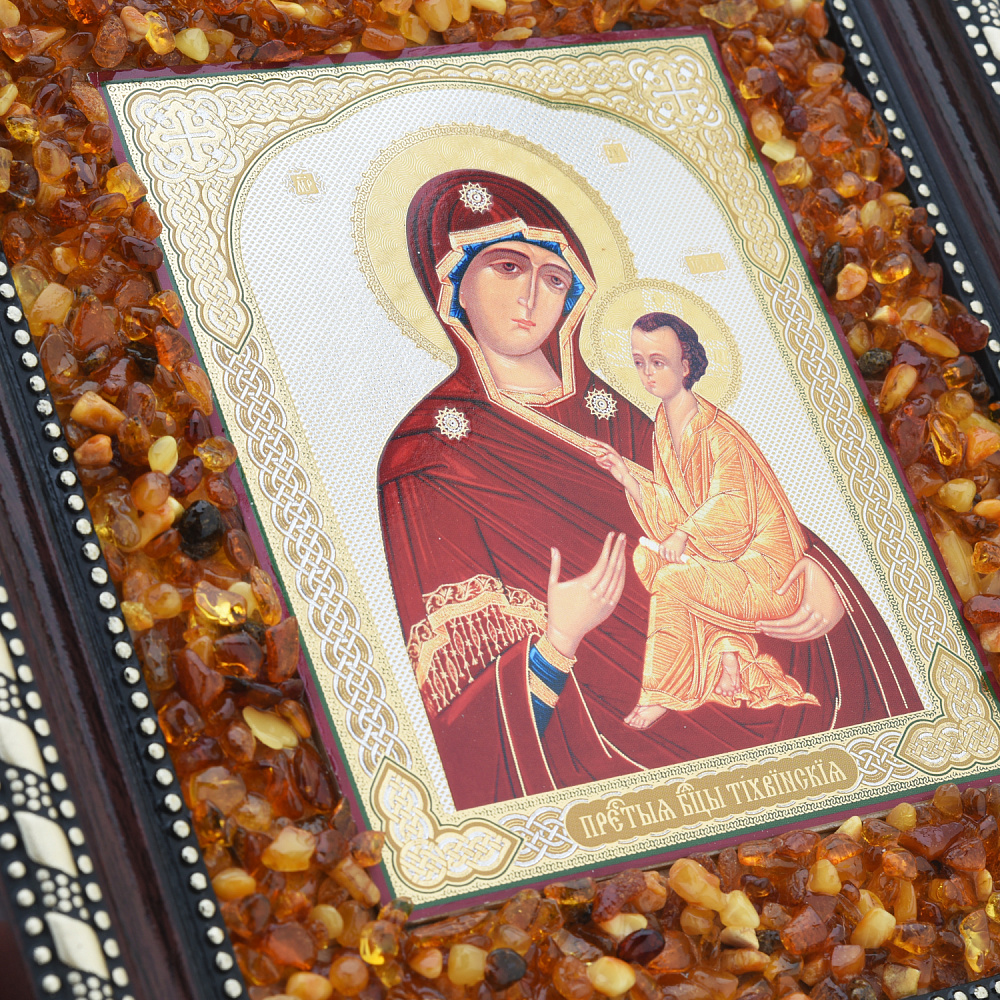Икона янтарная «Божья Матерь Тихвинская» 22х19 см - интернет магазин Русь Велика я фото 1