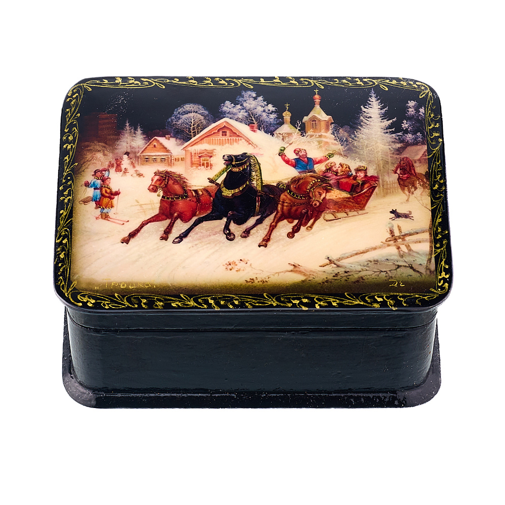 Шкатулка из папье-маше с принтом «Русская тройка» - интернет магазин Русь Велика я 