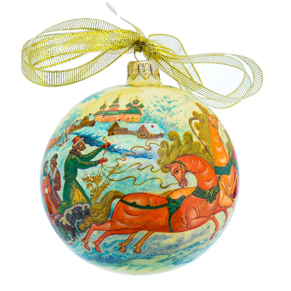 Новогодний елочный шар с росписью «Тройка» - интернет магазин Русь Велика я фото 3