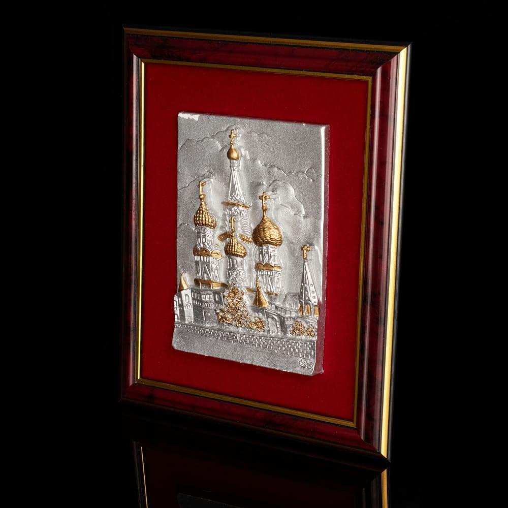 Панно «Храм Василия Блаженного». Чёрно-белая пластина с золотыми куполами 17 х 21 см - интернет магазин Русь Велика я фото 1