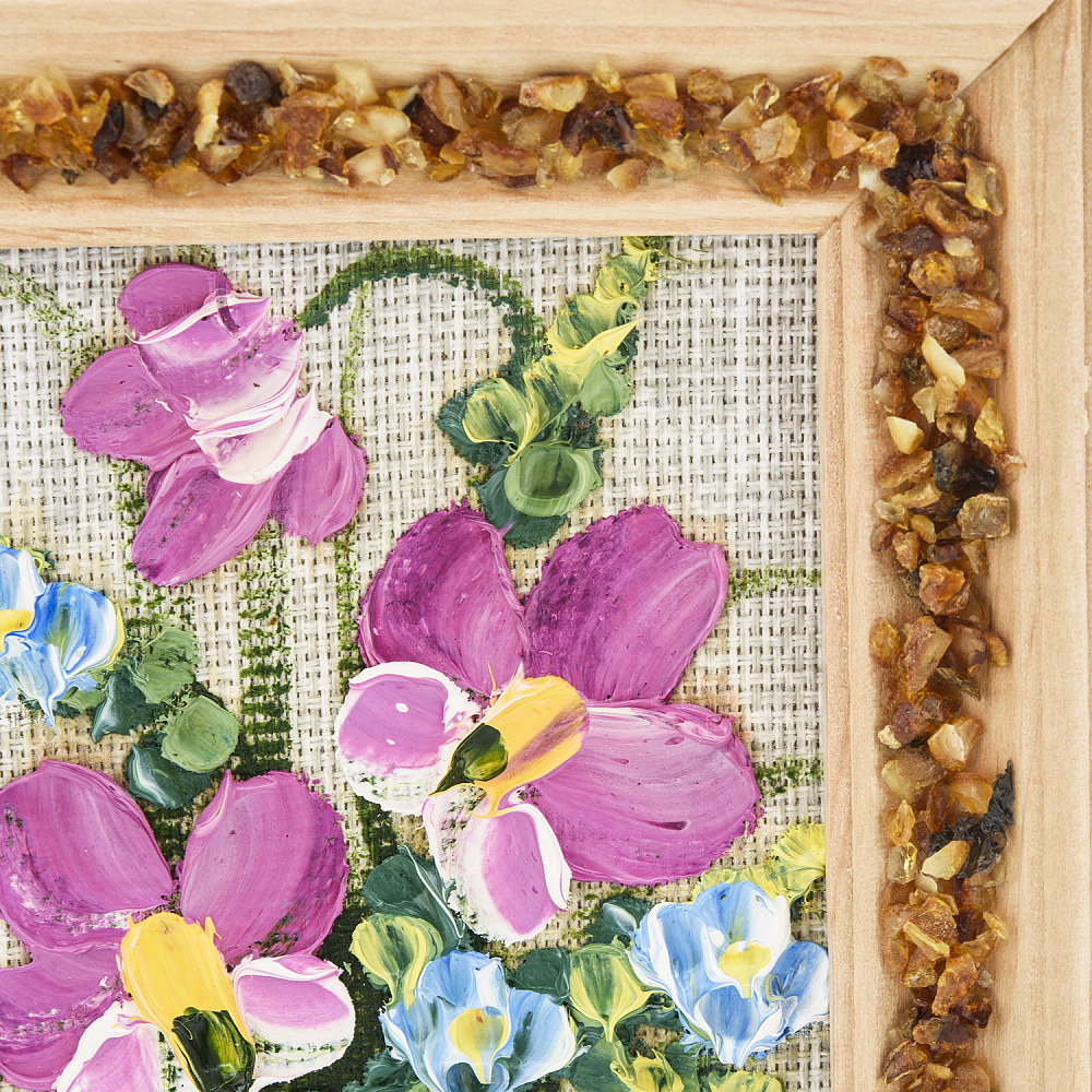 Панно в янтарной раме «Букет цветов» 12,5х16,5 см - интернет магазин Русь Велика я фото 2