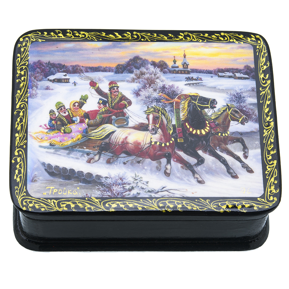 Шкатулка с художественной росписью «Зимняя тройка» - интернет магазин Русь Велика я 
