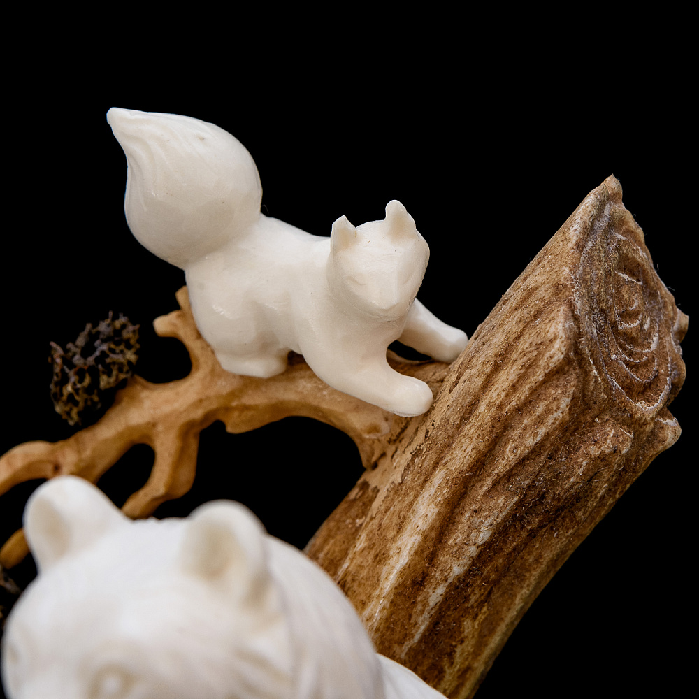 Подставка под ручку со скульптурой из рога лося и кости мамонта «Медведь» - интернет магазин Русь Велика я фото 5