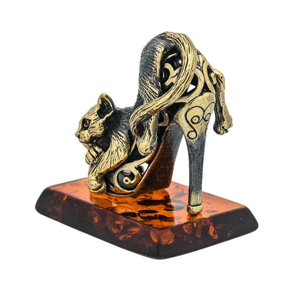 Статуэтка с янтарем «Кот на туфельке Золушки» - интернет магазин Русь Велика я фото 2