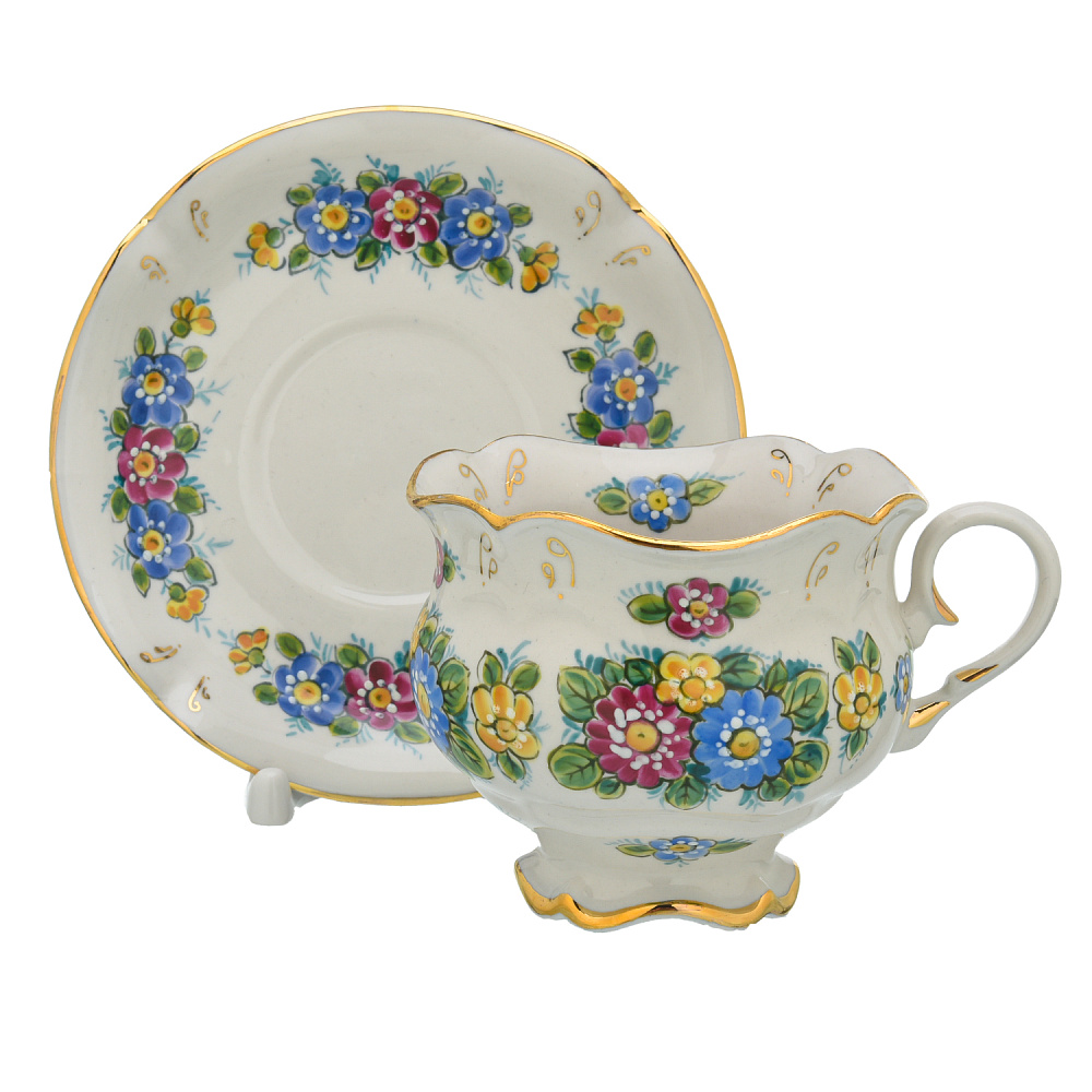 Чайная пара «Купец». Гжель в цвете - интернет магазин Русь Велика я 