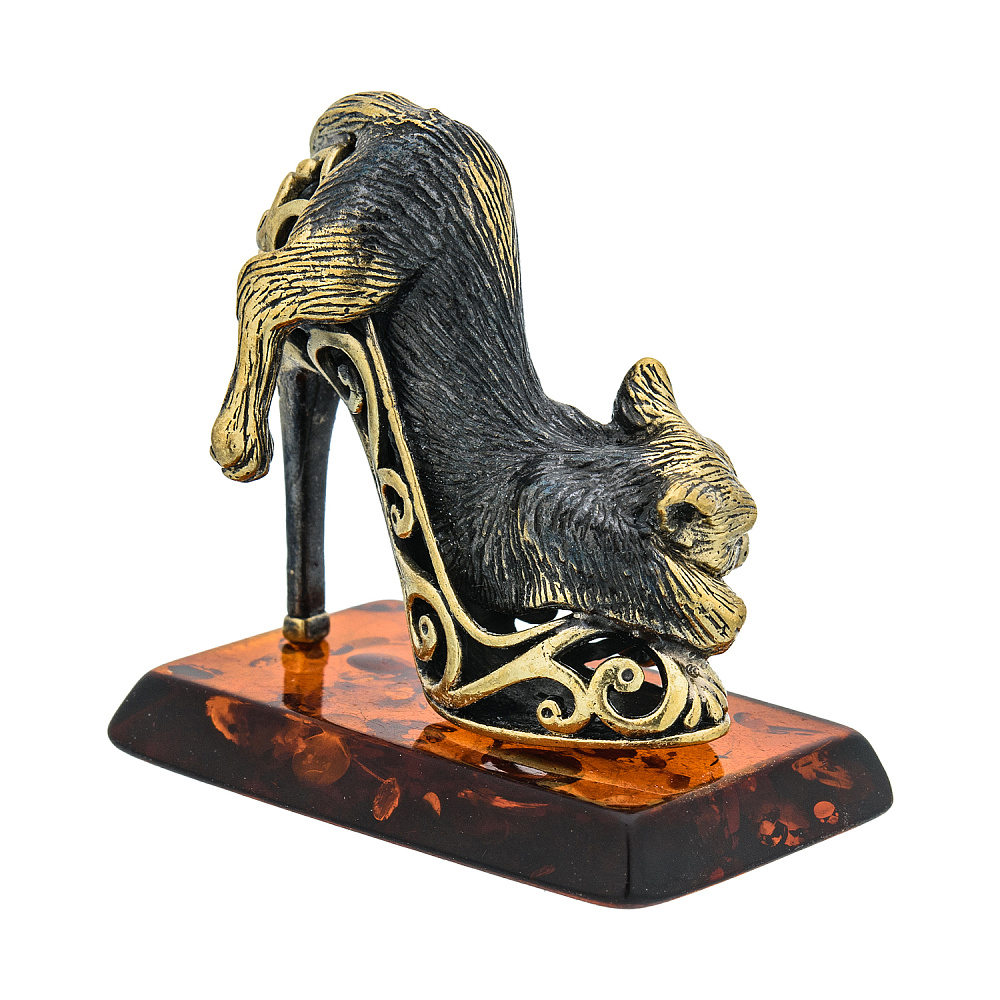 Статуэтка с янтарем «Кот на туфельке Золушки» - интернет магазин Русь Велика я фото 3