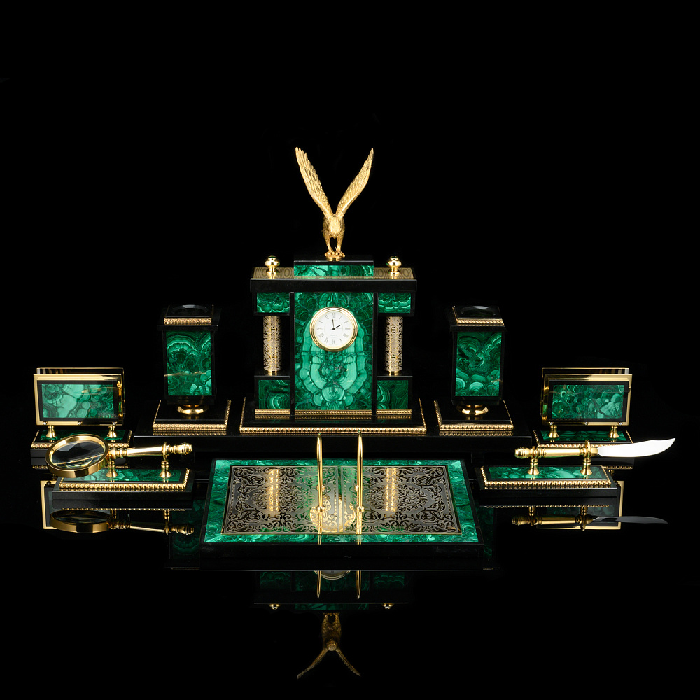 Настольный письменный набор из малахита «Орел». Златоуст - интернет магазин Русь Велика я 